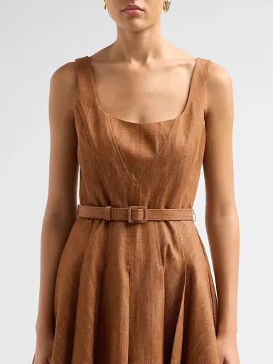 PRABAL GURUNG Women's Denim Belted Dress - Brown | Thumbnail 5