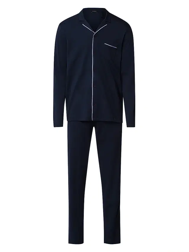 Men's Basic Piped 2-Piece Long Pajama Set - Deep Navy