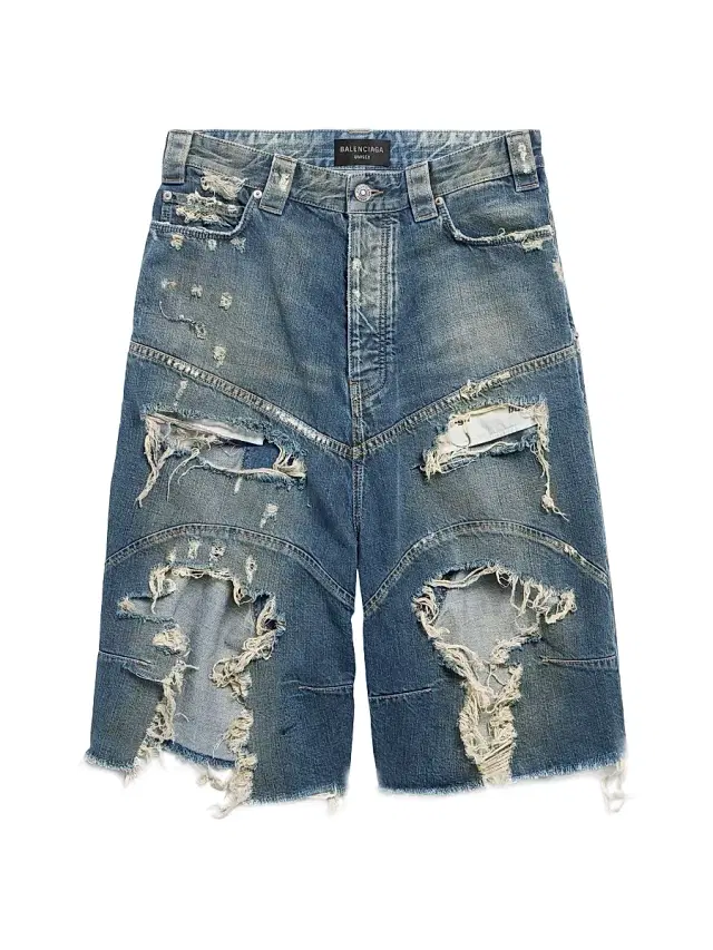 Balenciaga Men's Distressed Baggy Shorts - Blue