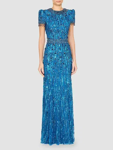 Jenny Packham Women's Roxy Embellished Fringe Column Gown - Capri | Thumbnail 2