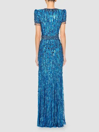 Jenny Packham Women's Roxy Embellished Fringe Column Gown - Capri | Thumbnail 3