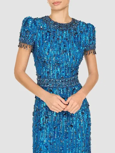 Jenny Packham Women's Roxy Embellished Fringe Column Gown - Capri | Thumbnail 4