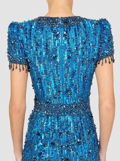 Jenny Packham Women's Roxy Embellished Fringe Column Gown - Capri | Thumbnail 5