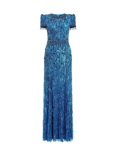 Jenny Packham Women's Roxy Embellished Fringe Column Gown - Capri | Thumbnail 1