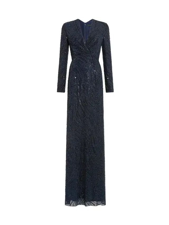 Jenny Packham Women's Arizona Sequined Chiffon A-Line Dress - Ink