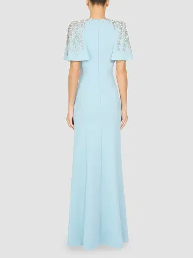 Jenny Packham Women's Petal Embellished Stretch Crêpe Sheath Gown - Bluebird - Size 14 | Thumbnail 3 Jenny Packham Women's Petal Embellished Stretch Crêpe Sheath Gown - Bluebird - Size 14 | Thumbnail 3