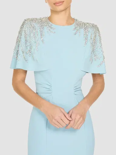 Jenny Packham Women's Petal Embellished Stretch Crêpe Sheath Gown - Bluebird - Size 14 | Thumbnail 4 Jenny Packham Women's Petal Embellished Stretch Crêpe Sheath Gown - Bluebird - Size 14 | Thumbnail 4