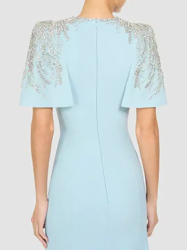 Jenny Packham Women's Petal Embellished Stretch Crêpe Sheath Gown - Bluebird - Size 14 | Thumbnail 5 Jenny Packham Women's Petal Embellished Stretch Crêpe Sheath Gown - Bluebird - Size 14 | Thumbnail 5