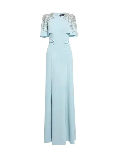 Jenny Packham Women's Petal Embellished Stretch Crêpe Sheath Gown - Bluebird - Size 14 | Thumbnail 1 Jenny Packham Women's Petal Embellished Stretch Crêpe Sheath Gown - Bluebird - Size 14 | Thumbnail 1