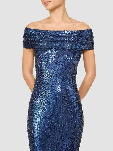 Jenny Packham Women's Echo Sequined Off-the-Shoulder Gown - Ink - Size 12 | Thumbnail 4 Jenny Packham Women's Echo Sequined Off-the-Shoulder Gown - Ink - Size 12 | Thumbnail 4