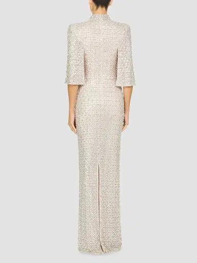 Jenny Packham Women's Sedona Embellished Split-Sleeve Column Gown - Mink - Size 10 | Thumbnail 3