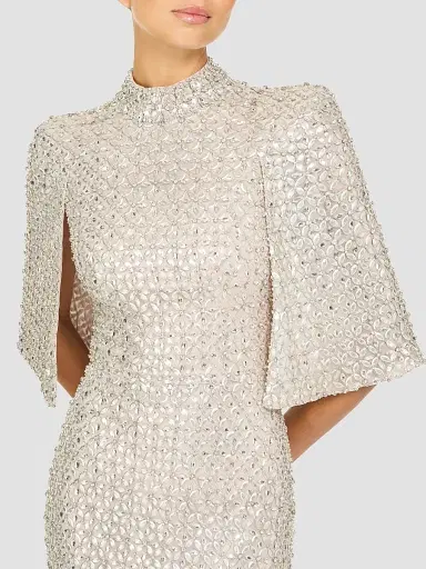 Jenny Packham Women's Sedona Embellished Split-Sleeve Column Gown - Mink - Size 10 | Thumbnail 4