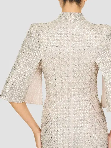 Jenny Packham Women's Sedona Embellished Split-Sleeve Column Gown - Mink - Size 10 | Thumbnail 5