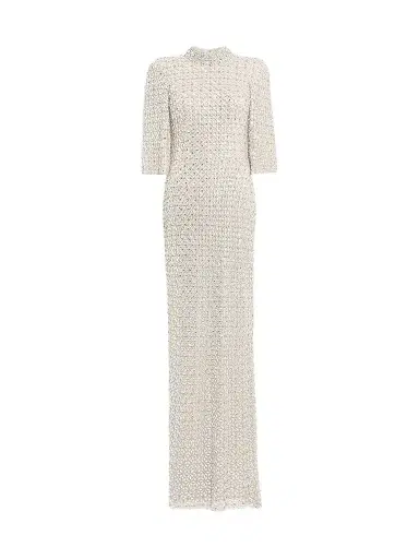 Jenny Packham Women's Sedona Embellished Split-Sleeve Column Gown - Mink - Size 10 | Thumbnail 1