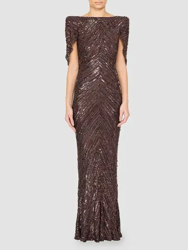 Jenny Packham Women's Sakari Sequined Cape Gown | Thumbnail 2 Jenny Packham Women's Sakari Sequined Cape Gown | Thumbnail 2
