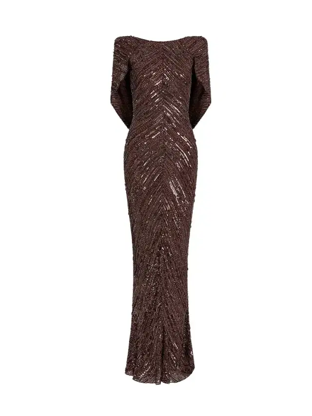 Jenny Packham Women's Sakari Sequined Cape Gown - Cacao