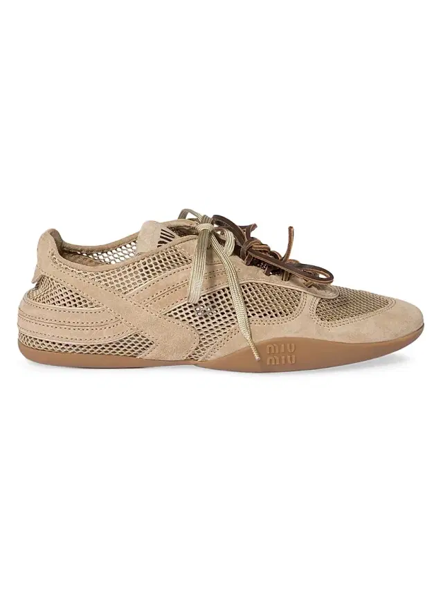 Miu Miu Women's Gymnasium Mesh and Suede Sneakers - Beige Khaki