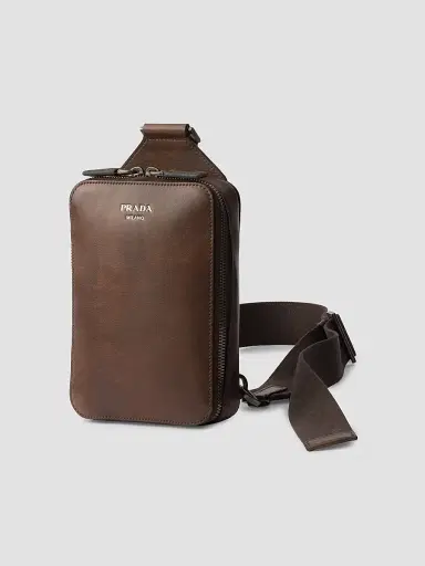 Prada Men's Brique Antiqued Leather Bag - Brown | Thumbnail 4