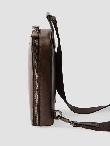 Prada Men's Brique Antiqued Leather Bag - Brown | Thumbnail 6