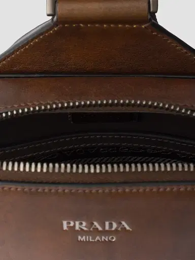 Prada Men's Brique Antiqued Leather Bag - Brown | Thumbnail 7