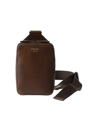 Prada Men's Brique Antiqued Leather Bag - Brown | Thumbnail 1