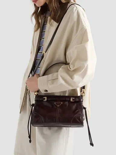 Prada Women's Bonnie Leather Top Handle Bag - Dark Brown | Thumbnail 2 Prada Women's Bonnie Leather Top Handle Bag - Dark Brown | Thumbnail 2