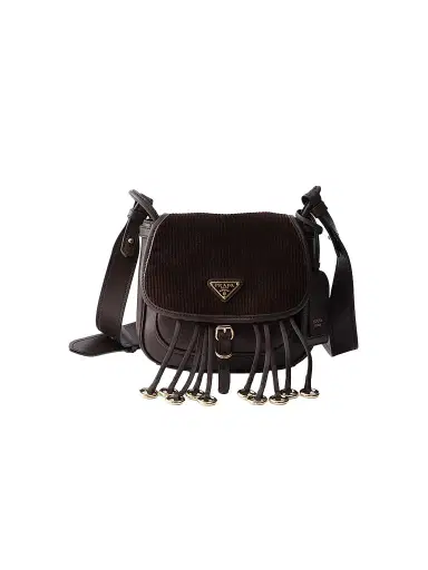 Prada Women's Corsaire Corduroy and Leather Mini Shoulder Bag - Brown | Thumbnail 1