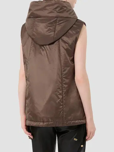 Max Mara Women's Padded Hooded Gilet in Water Repellent Canvas - Brown | Thumbnail 4 Max Mara Women's Padded Hooded Gilet in Water Repellent Canvas - Brown | Thumbnail 4