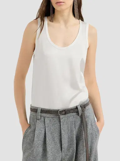 Brunello Cucinelli Women's Stretch Silk Satin Top - White | Thumbnail 2 Brunello Cucinelli Women's Stretch Silk Satin Top - White | Thumbnail 2