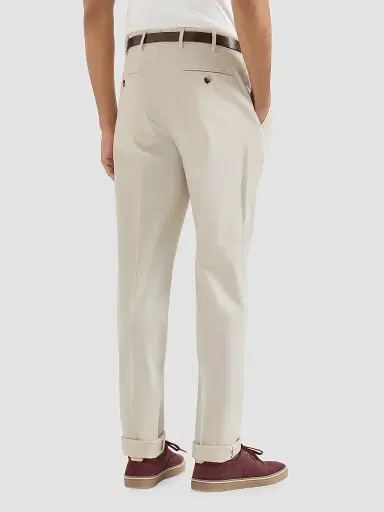 Brunello Cucinelli Men's Garment Dyed Italian Fit Trousers - Off White | Thumbnail 4 Brunello Cucinelli Men's Garment Dyed Italian Fit Trousers - Off White | Thumbnail 4
