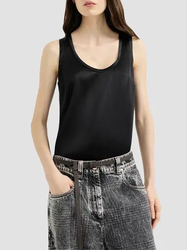 Brunello Cucinelli Women's Stretch Silk Satin Top - Black | Thumbnail 2 Brunello Cucinelli Women's Stretch Silk Satin Top - Black | Thumbnail 2
