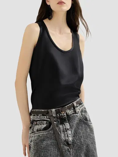 Brunello Cucinelli Women's Stretch Silk Satin Top - Black | Thumbnail 4 Brunello Cucinelli Women's Stretch Silk Satin Top - Black | Thumbnail 4
