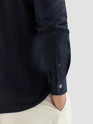 Brunello Cucinelli Men's Virgin Wool Flannel Overshirt with Spread Collar - Navy Blue - Size XXS | Thumbnail 5