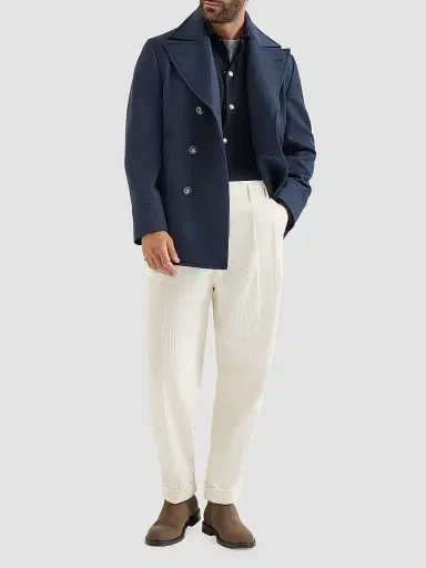 Brunello Cucinelli Men's Virgin Wool Flannel Overshirt with Spread Collar - Navy Blue - Size XXS | Thumbnail 6