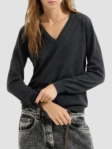 Brunello Cucinelli Women's Cashmere Sweater with Monili - Dark Grey | Thumbnail 2