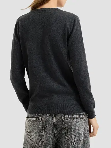 Brunello Cucinelli Women's Cashmere Sweater with Monili - Dark Grey | Thumbnail 3
