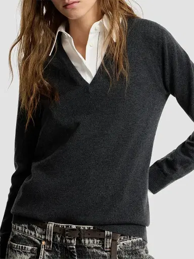 Brunello Cucinelli Women's Cashmere Sweater with Monili - Dark Grey | Thumbnail 4