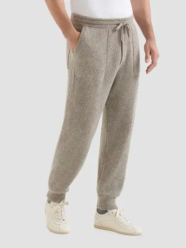 Brunello Cucinelli Men's Cashmere English Rib Knit Joggers - Stone Grey - Size XS | Thumbnail 2 Brunello Cucinelli Men's Cashmere English Rib Knit Joggers - Stone Grey - Size XS | Thumbnail 2
