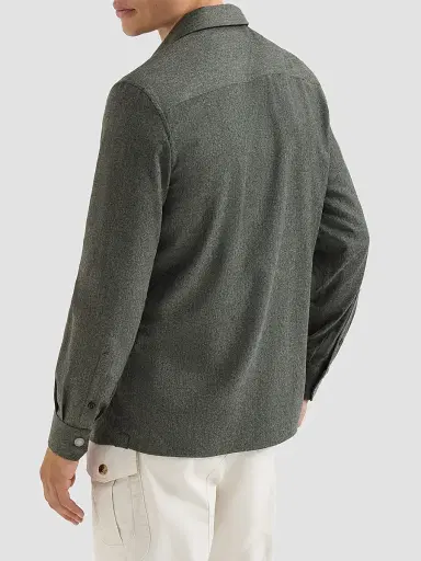 Brunello Cucinelli Men's Virgin Wool Flannel Overshirt with Spread Collar - Forest Green - Size XXXXL | Thumbnail 4
