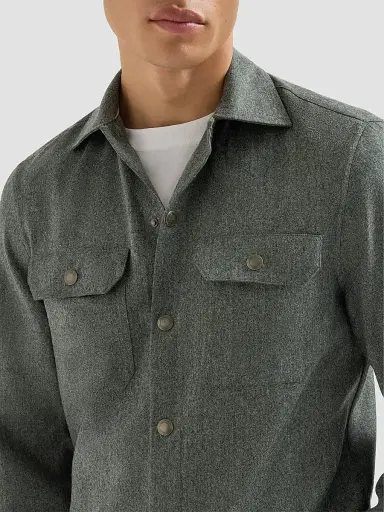 Brunello Cucinelli Men's Virgin Wool Flannel Overshirt with Spread Collar - Forest Green - Size XXXXL | Thumbnail 5