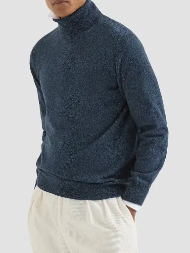 Brunello Cucinelli Men's Mouliné Cashmere Turtleneck Sweater - Denim | Thumbnail 2