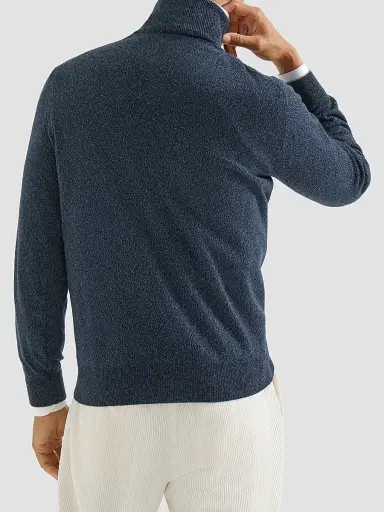 Brunello Cucinelli Men's Mouliné Cashmere Turtleneck Sweater - Denim | Thumbnail 3