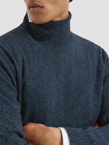 Brunello Cucinelli Men's Mouliné Cashmere Turtleneck Sweater - Denim | Thumbnail 4