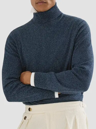 Brunello Cucinelli Men's Mouliné Cashmere Turtleneck Sweater - Denim | Thumbnail 5