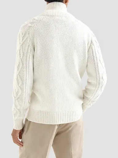 Brunello Cucinelli Men's Cashmere Feather Yarn Cable Knit Cardigan - Panama | Thumbnail 3