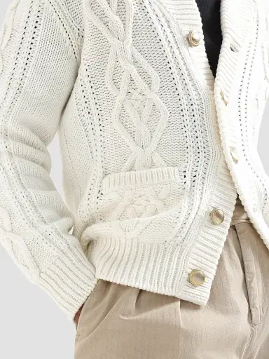 Brunello Cucinelli Men's Cashmere Feather Yarn Cable Knit Cardigan - Panama | Thumbnail 5