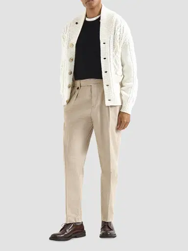 Brunello Cucinelli Men's Cashmere Feather Yarn Cable Knit Cardigan - Panama | Thumbnail 6