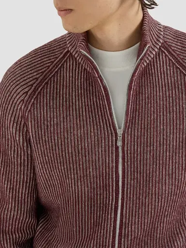 Brunello Cucinelli Men's Cashmere Vanisé English Rib High-Neck Cardigan with Zipper - Burgundy - Size 50 | Thumbnail 5 Brunello Cucinelli Men's Cashmere Vanisé English Rib High-Neck Cardigan with Zipper - Burgundy - Size 50 | Thumbnail 5