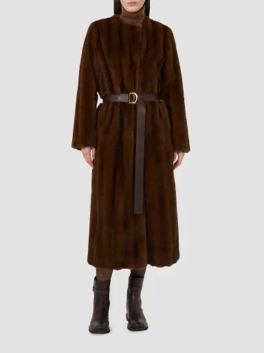 Max Mara Women's Fluffy Textured Long Coat - Hazelnut Brown - Size 12 | Thumbnail 3
