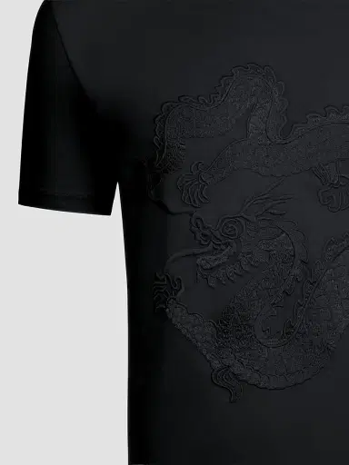 Stefano Ricci Men's Dragon Embroidered Design T-Shirt - Black | Thumbnail 2 Stefano Ricci Men's Dragon Embroidered Design T-Shirt - Black | Thumbnail 2